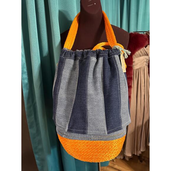 Cord and upcycled denim skirted bucket bag - Picture 2 of 5